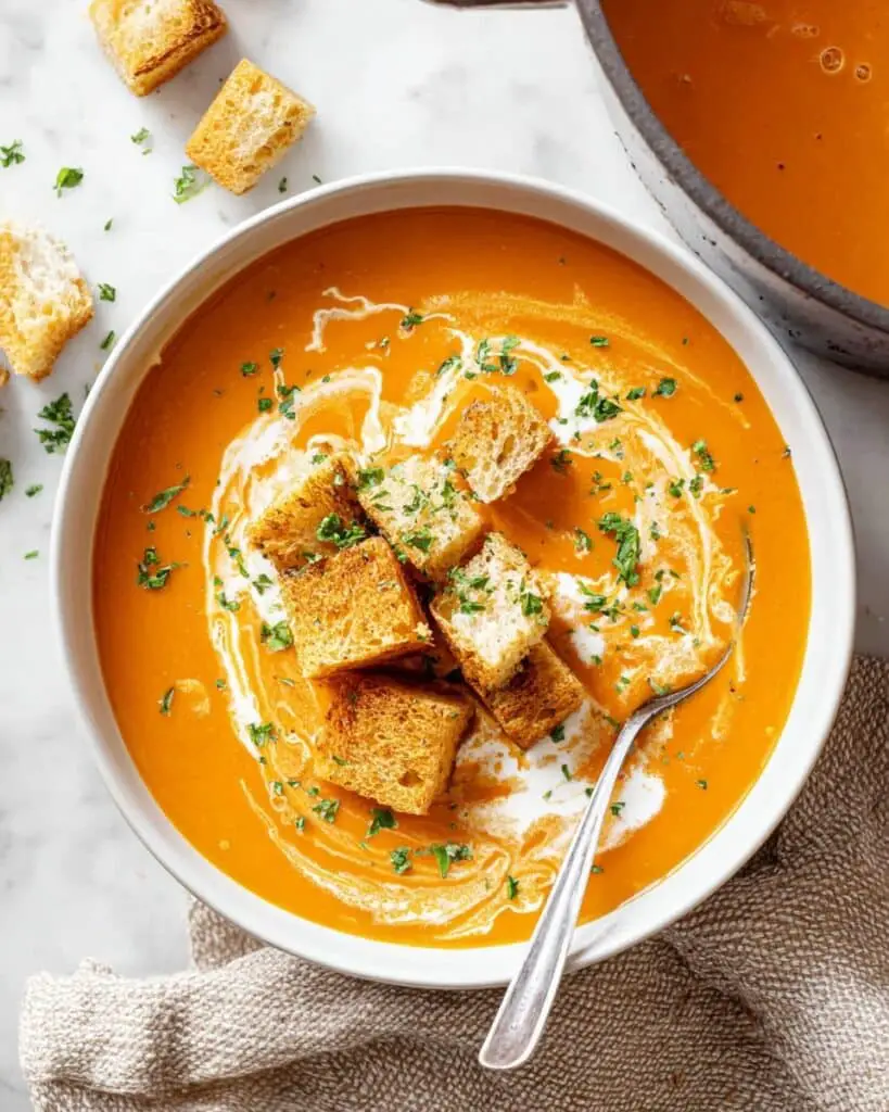 Red Lentil and Butternut Squash Soup with Curry Croutons Recipe