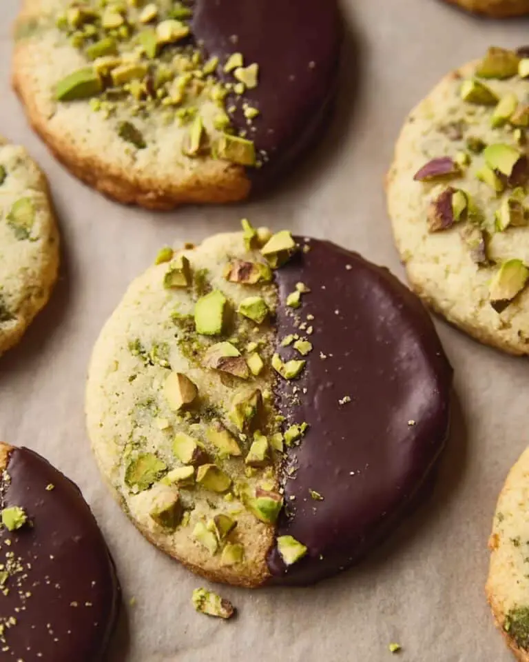Pistachio Shortbread Cookies with Dark Chocolate and Pistachio Topping Recipe