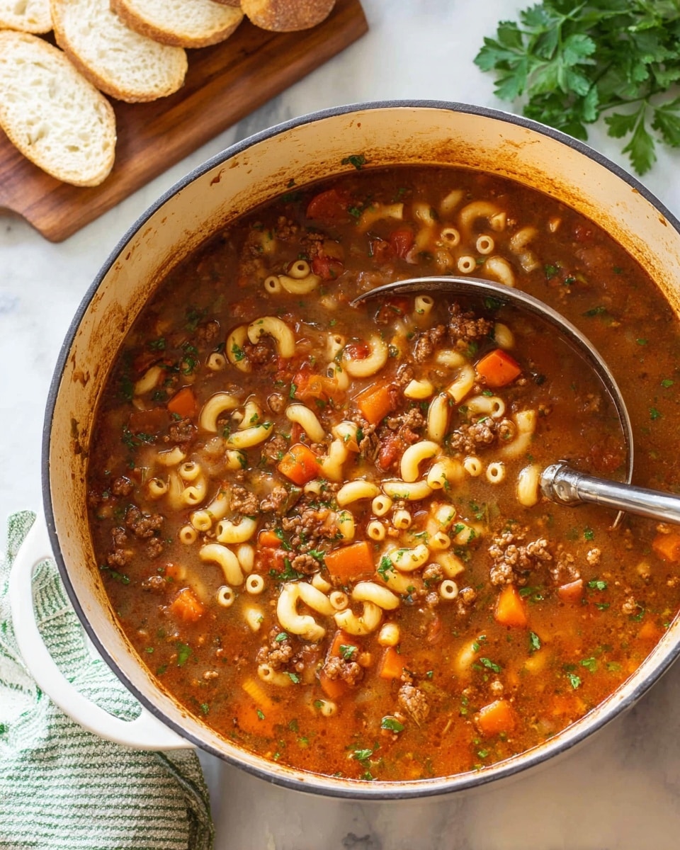 One Pot Beef and Tomato Macaroni Soup Recipe