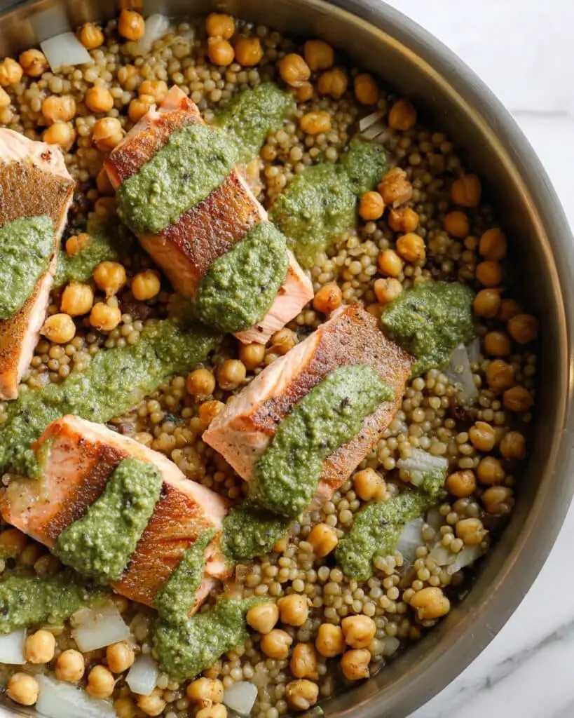 Herbed Pearl Couscous with Seared Salmon and Fresh Herb Sauce Recipe
