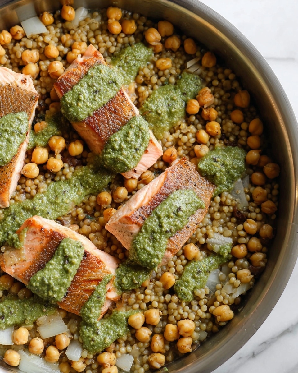Herbed Pearl Couscous with Seared Salmon and Fresh Herb Sauce Recipe