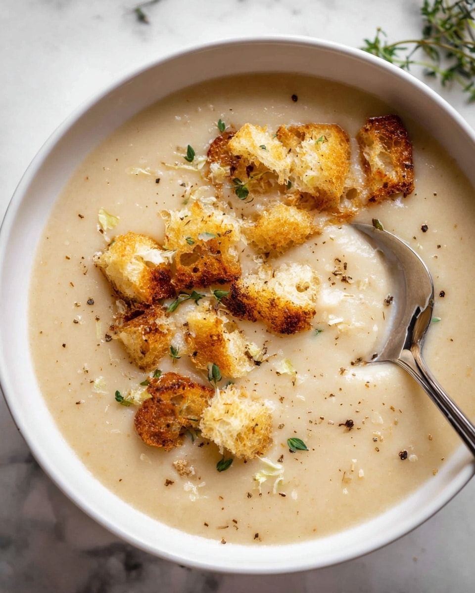 Cauliflower White Bean Soup with Mustard Croutons Recipe