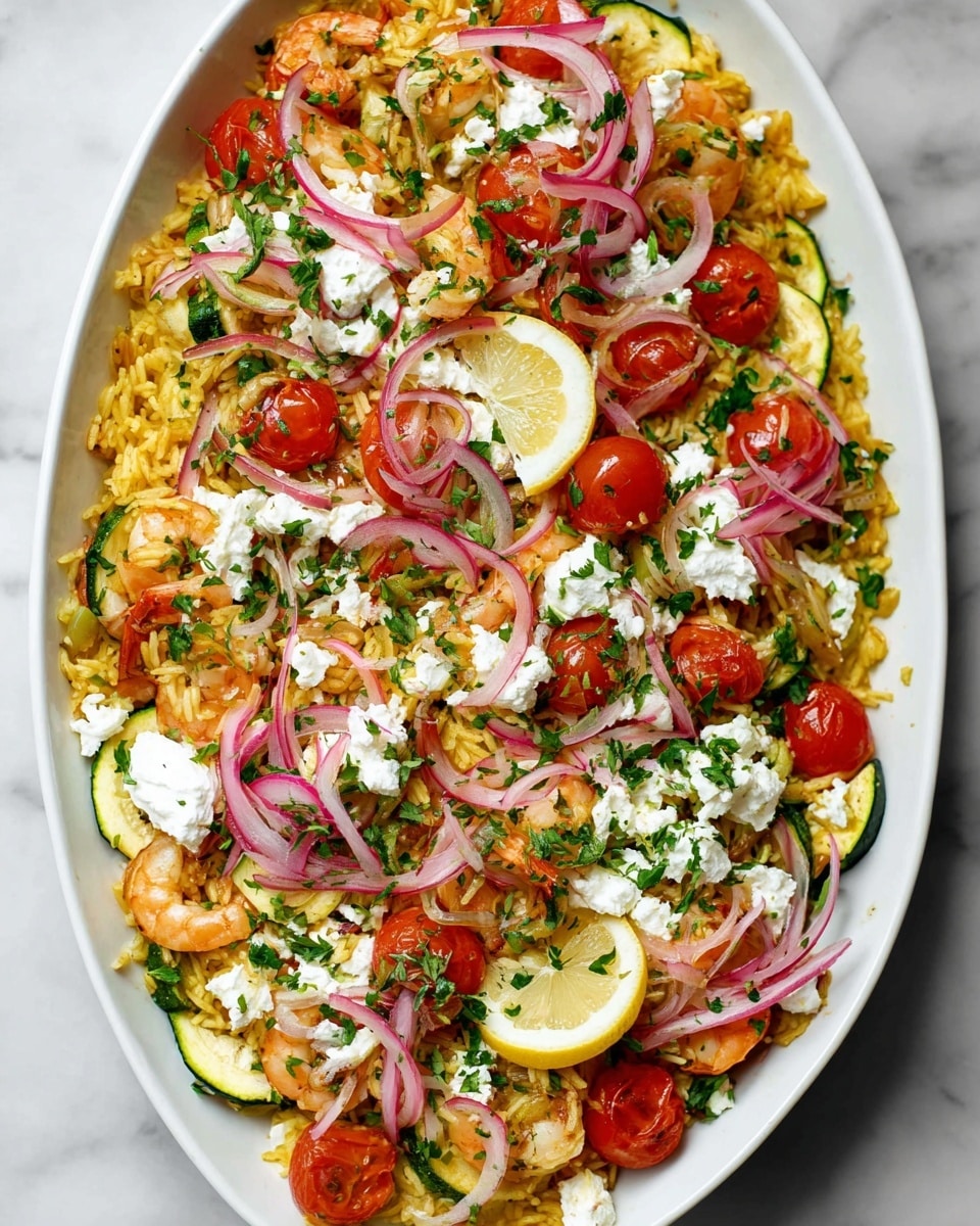 Chicken Tzatziki Casserole with Lemon, Feta, and Pickled Red Onions Recipe