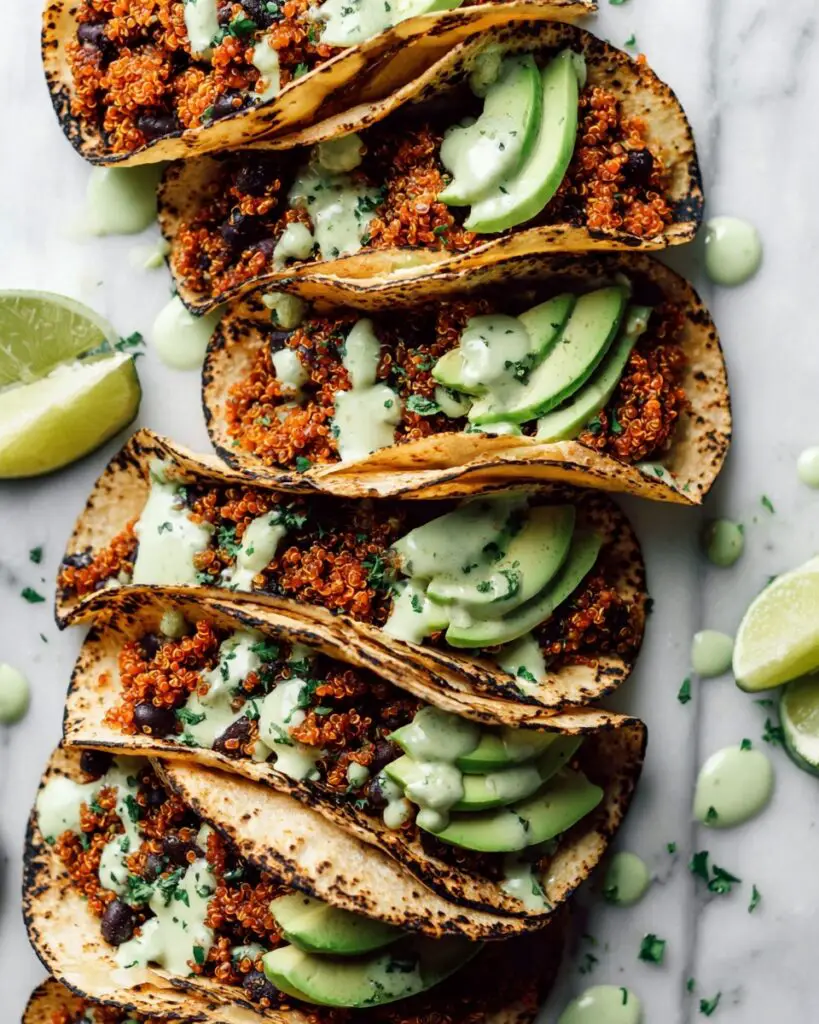 Black Bean Quinoa Tacos with Cilantro Lime Cashew Crema Recipe