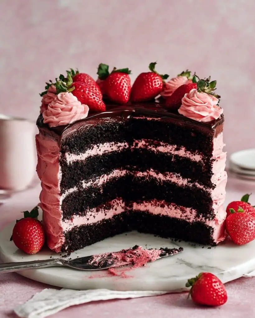Strawberry Chocolate Cake with Strawberry Filling and Chocolate Drip Recipe