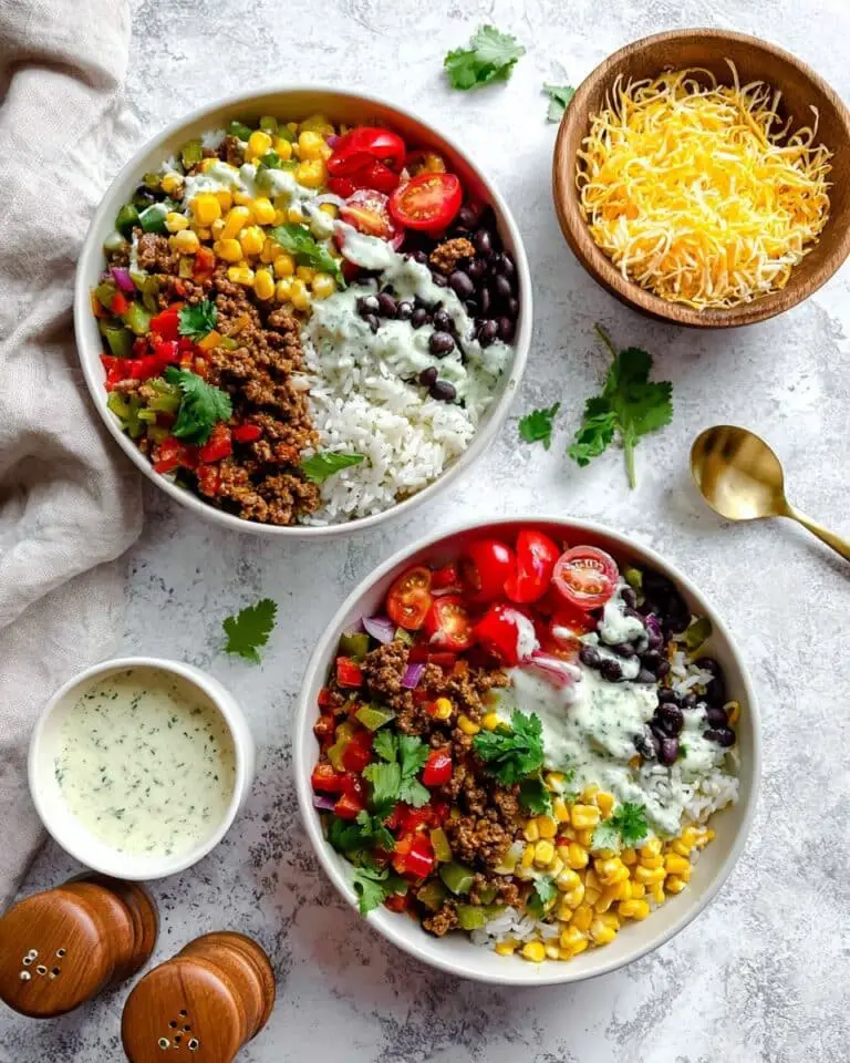 Ground Beef Burrito Bowls with Jalapeño Cilantro Sauce Recipe
