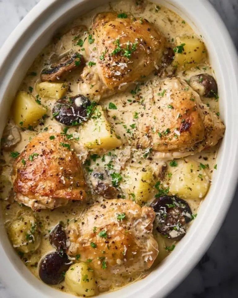 Slow Cooker Garlic Parmesan Chicken with Potatoes and Mushrooms Recipe