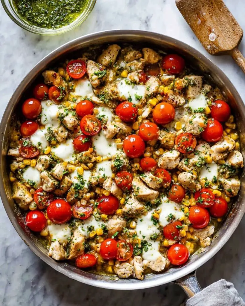 Pesto Chicken, Tomato, and Corn Skillet Recipe