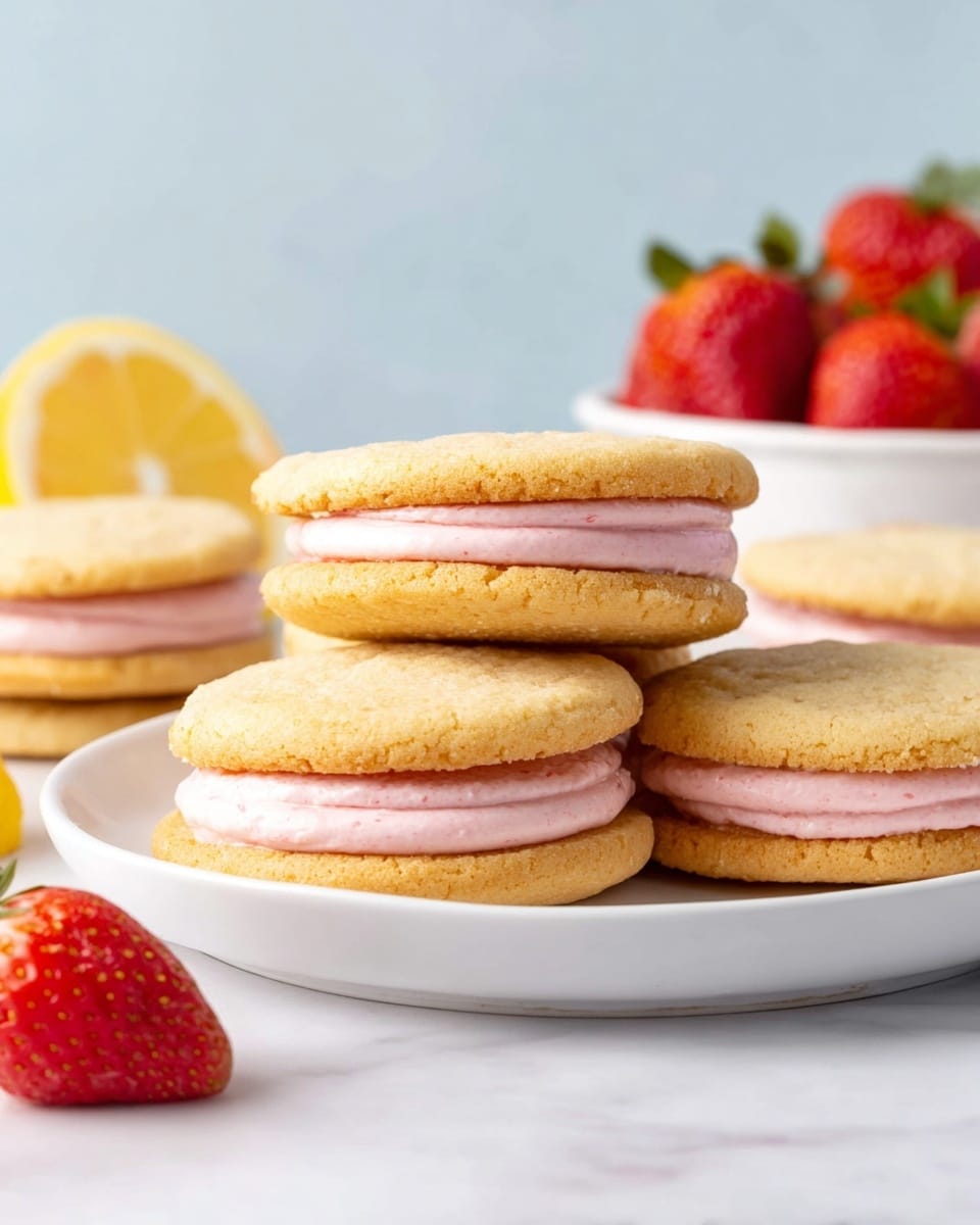 Lemon Sandwich Cookies with Strawberry Frosting Recipe
