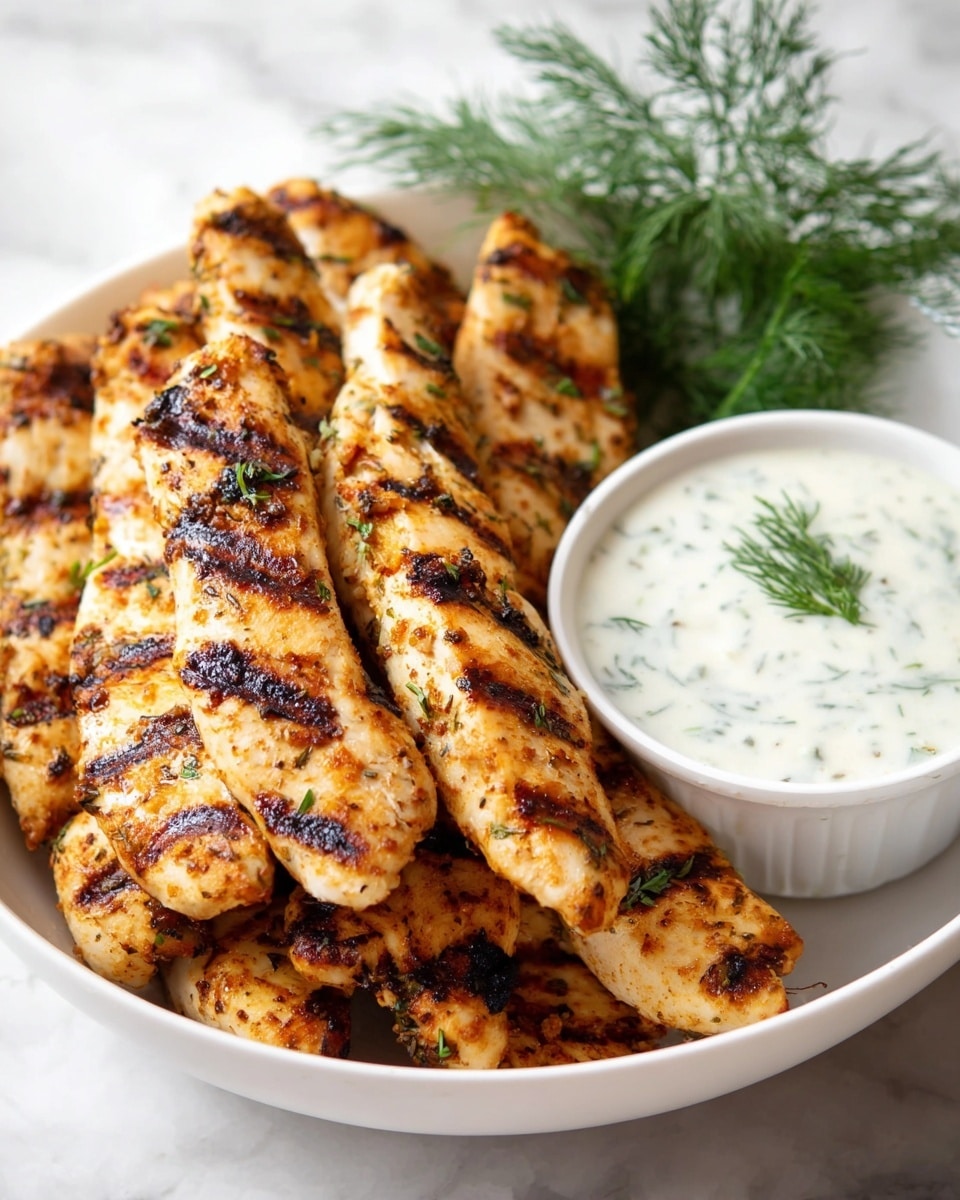 Grilled Chicken Tenders with Lemon-Honey Marinade and Fresh Dill Yogurt Sauce Recipe