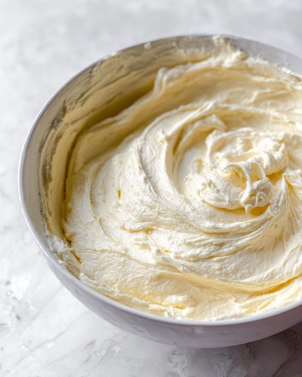 A close-up image of a large white bowl filled with a thick, creamy mixture that is light beige in color. The mixture has a smooth, fluffy texture with soft swirls and peaks on the surface, giving it a whipped appearance. The bowl sits on a surface with a white marbled texture, enhancing the light and airy feel of the scene. The photo captures the fullness and softness of the mixture in the center of the bowl. photo taken with an iphone --ar 4:5 --v 7
