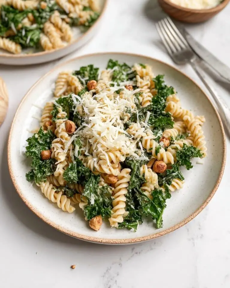 Kale Caesar Pasta Salad with Crispy Chickpeas Recipe