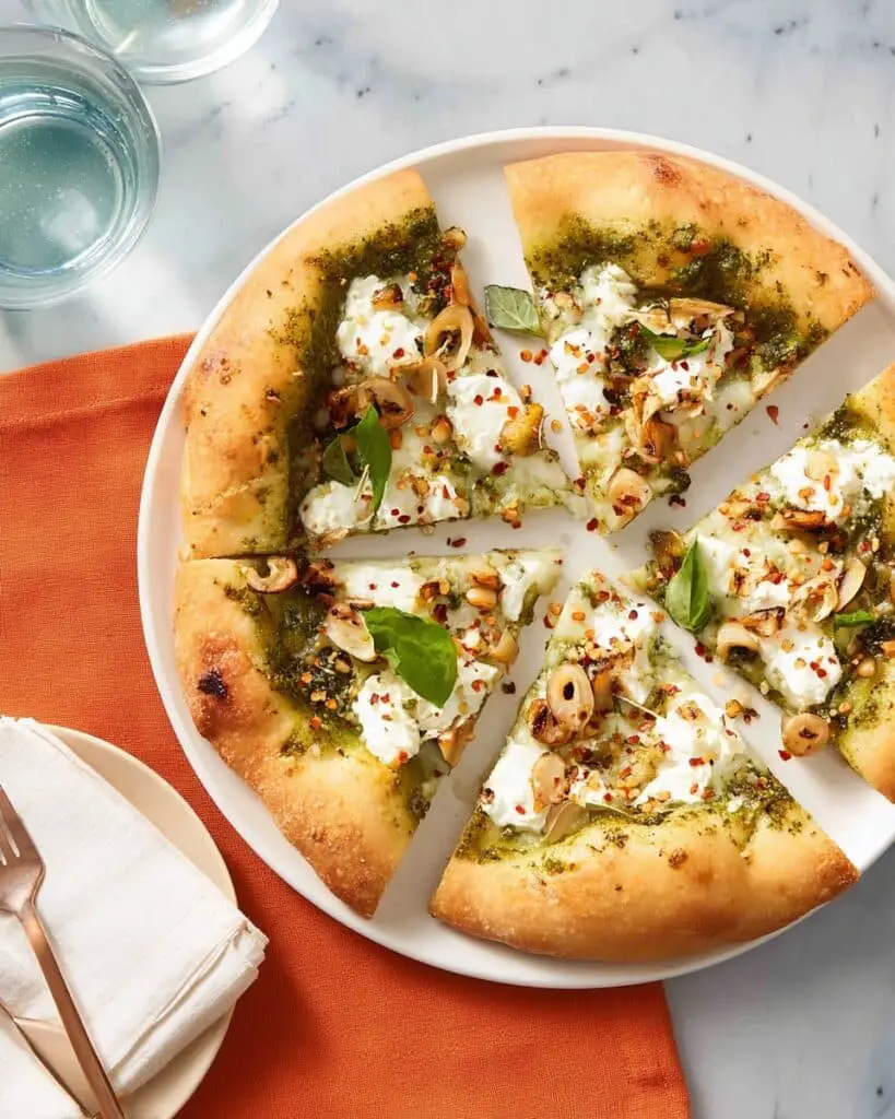 Burrata Pesto Pizza with Garlic Chili Oil Recipe