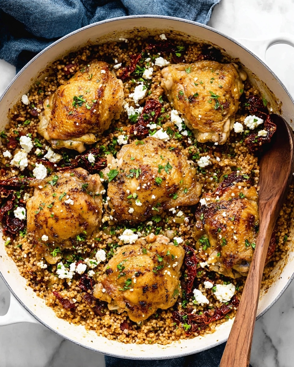 Oven-Roasted Chicken Thighs with Sun-Dried Tomato Bulgur Pilaf Recipe