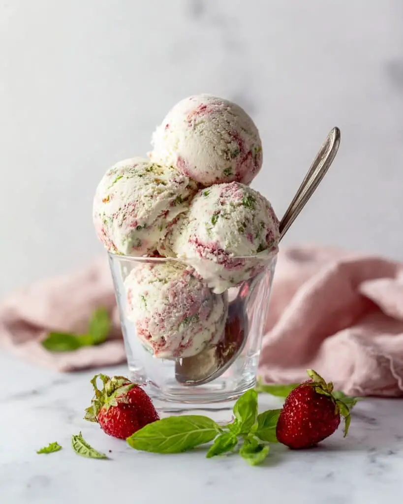 Roasted Strawberry and Sweet Lime Basil Ice Cream Recipe
