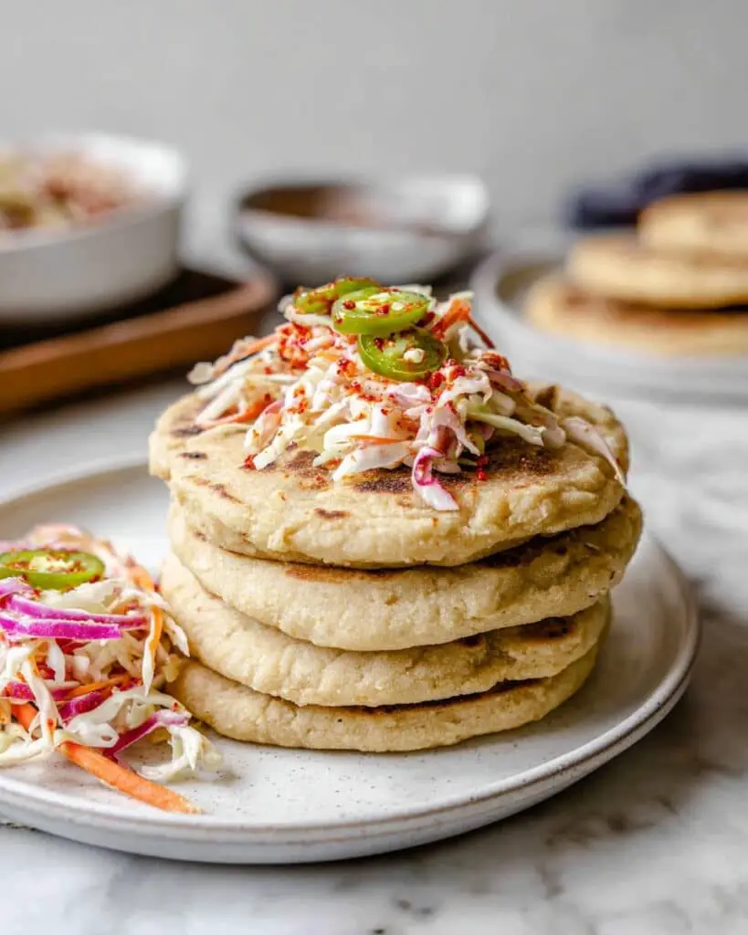 Cheesy Refried Bean Pupusas with Curtido and Salsa Roja Recipe
