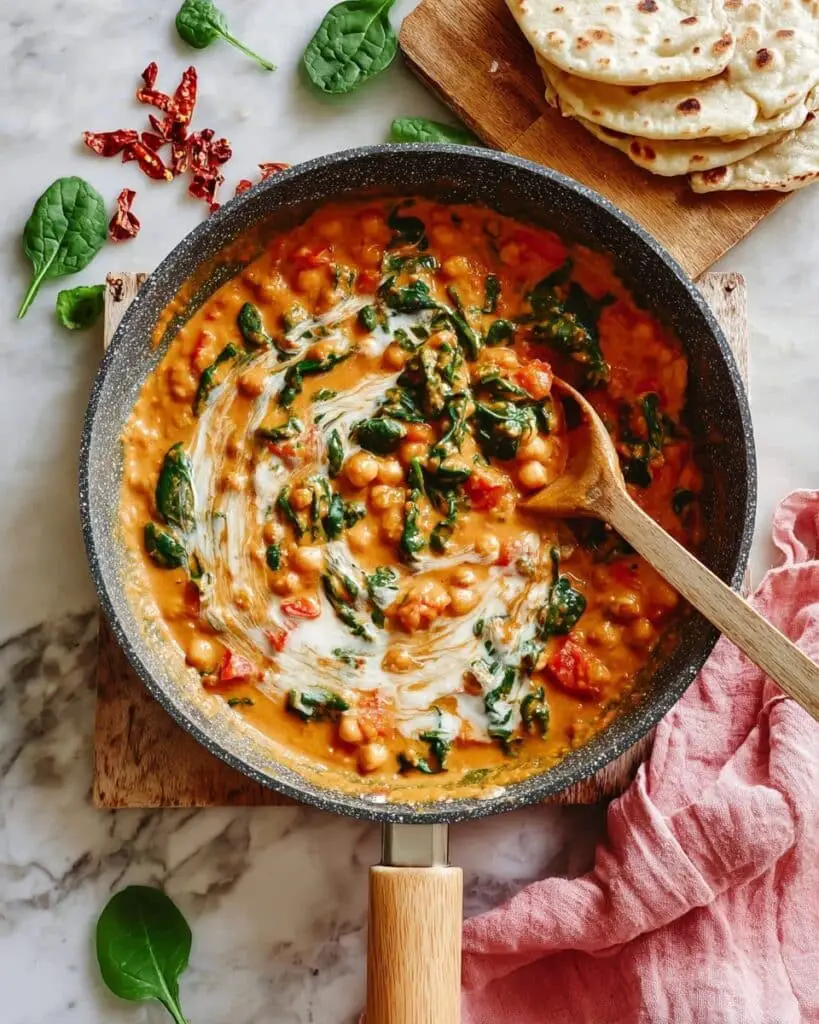 Harissa Chickpeas with Roasted Cherry Tomatoes and Spinach Recipe