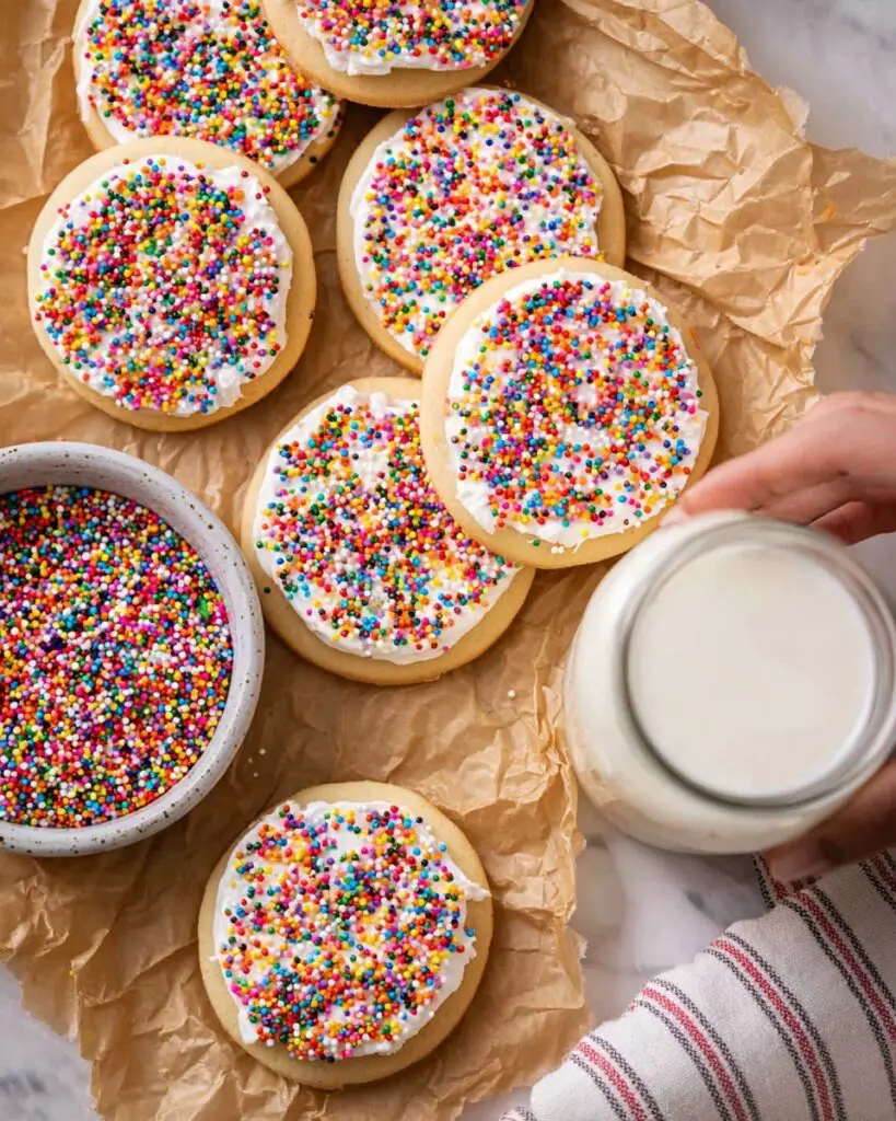 Frosted Sugar Cookies with Sprinkles (Dot Cake Cookies) Recipe