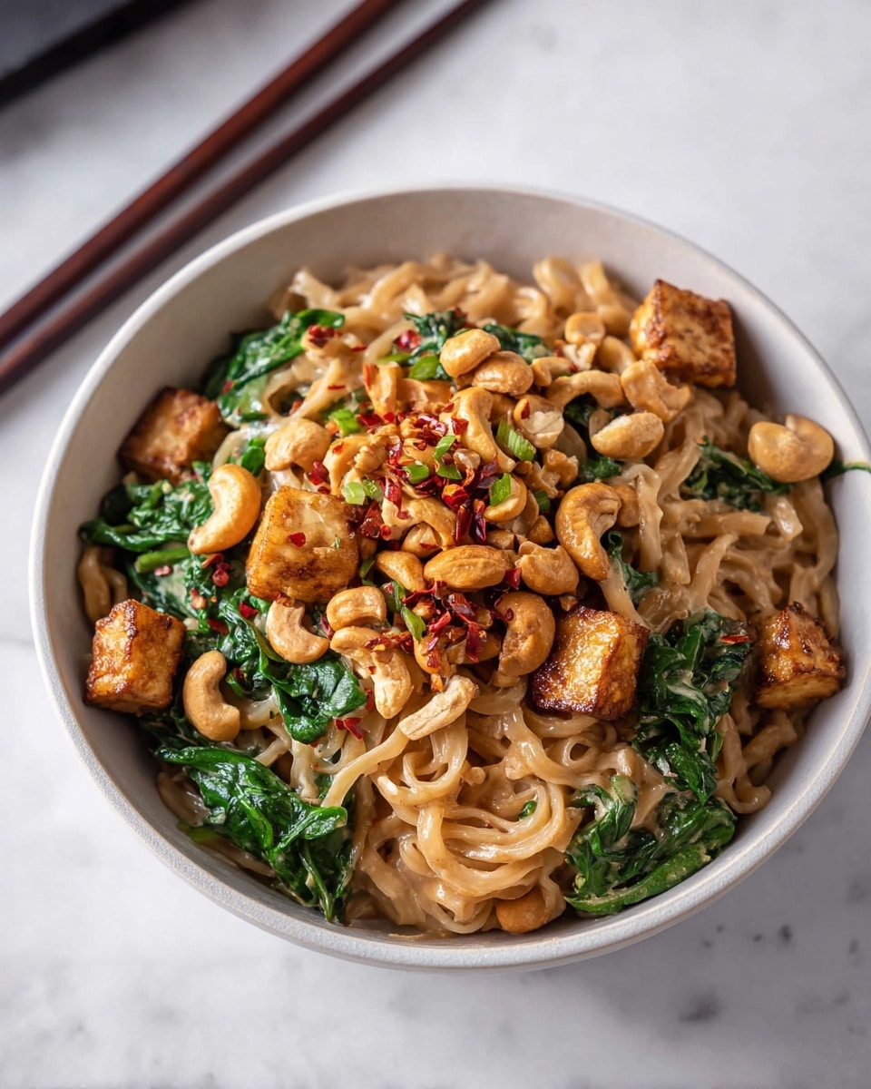 Saucy Tofu Noodles with Spinach Recipe