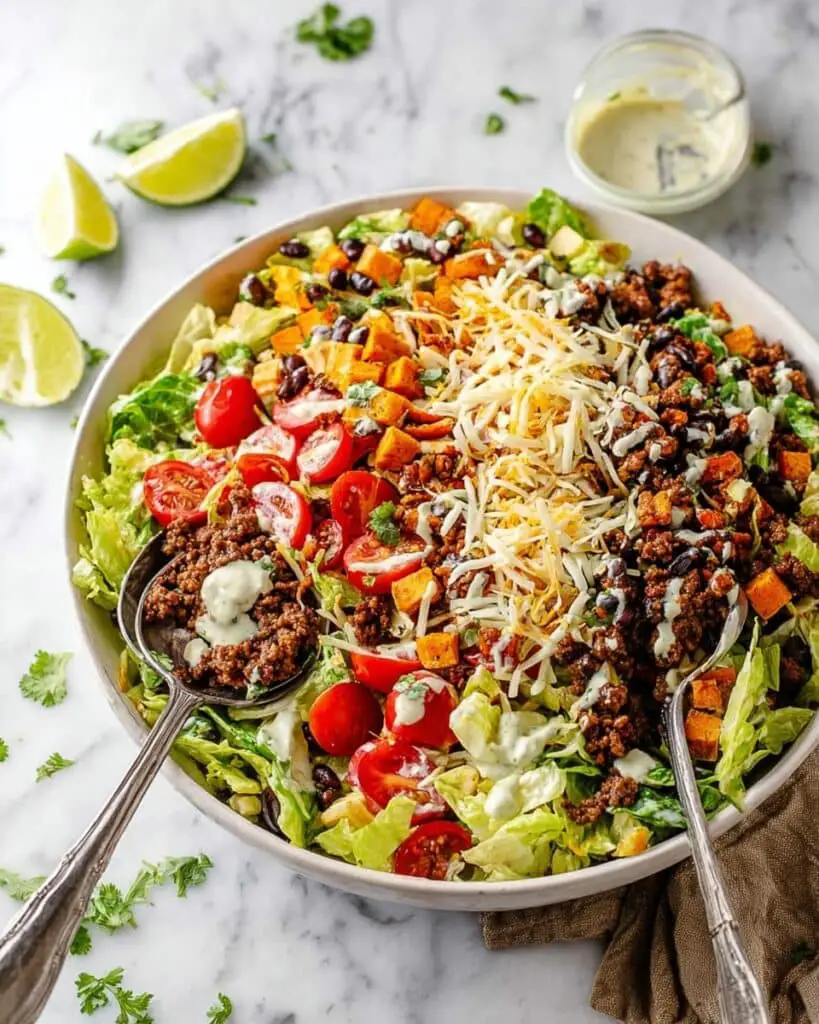 Cheesy Taco Salad with Cilantro Lime Dressing Recipe
