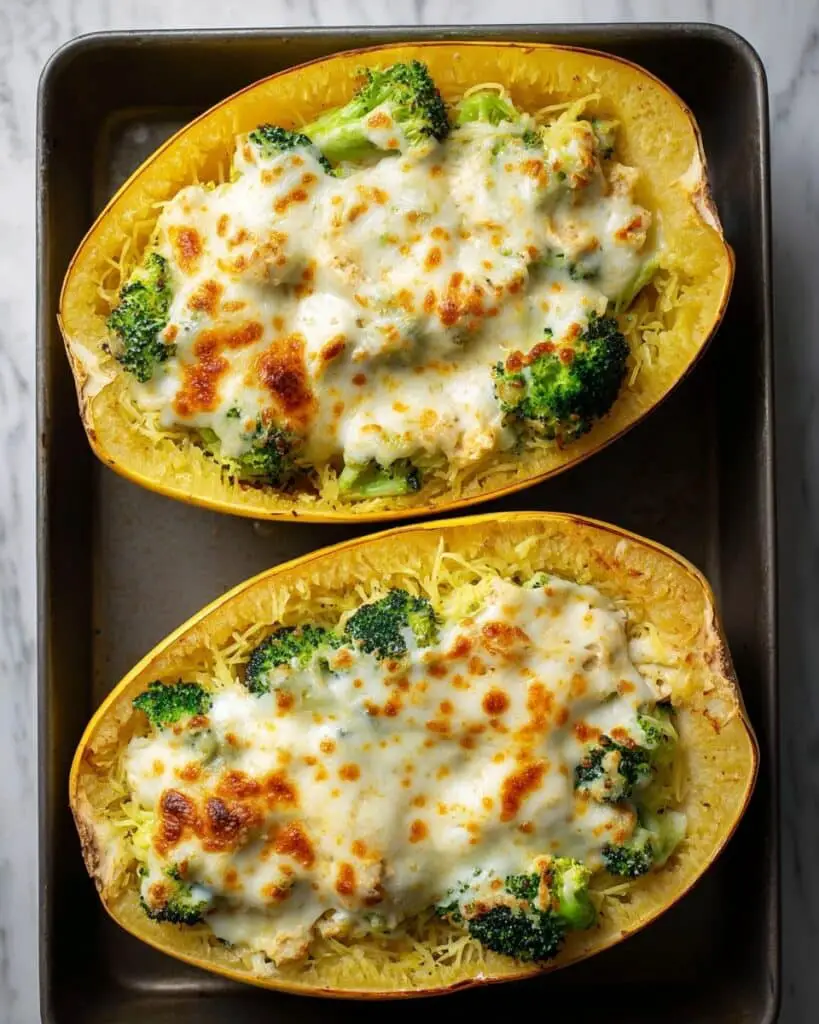 Chicken and Broccoli Stuffed Spaghetti Squash Recipe