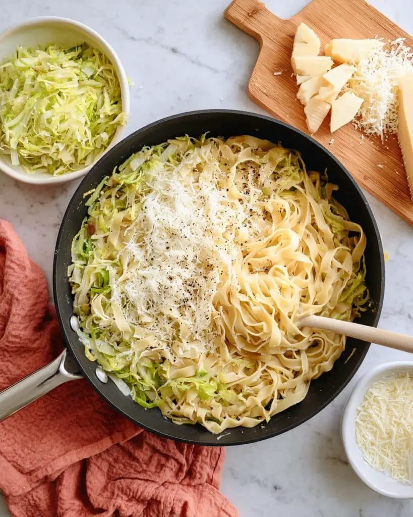 Cabbage Pasta with Caramelized Onions and Parmesan Recipe