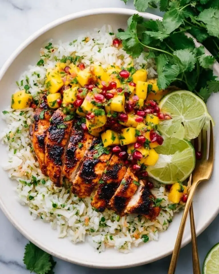 Cilantro Lime Chicken with Mango-Avocado Salsa and Cilantro-Lime Rice Recipe
