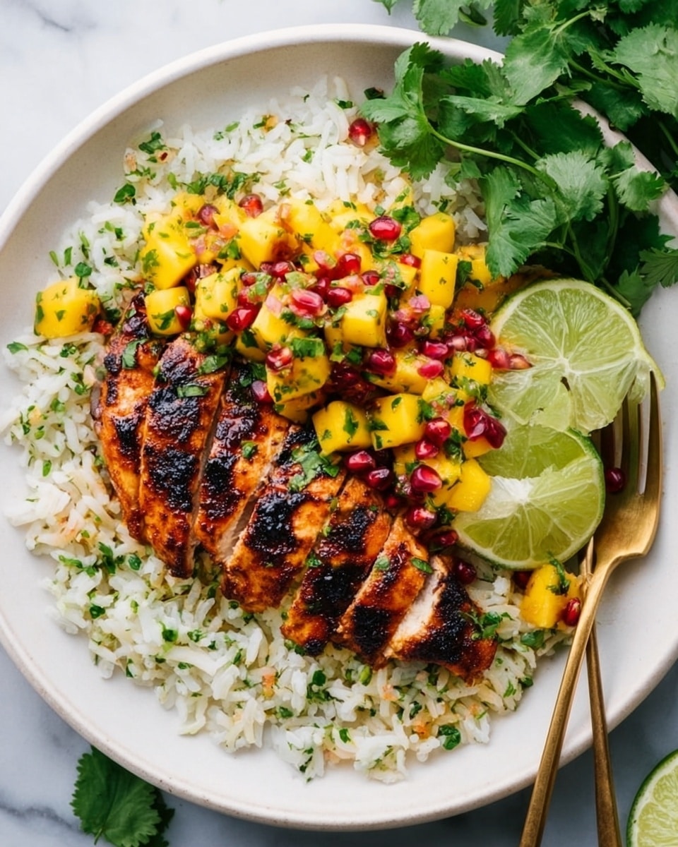 Cilantro Lime Chicken with Mango-Avocado Salsa and Cilantro-Lime Rice Recipe