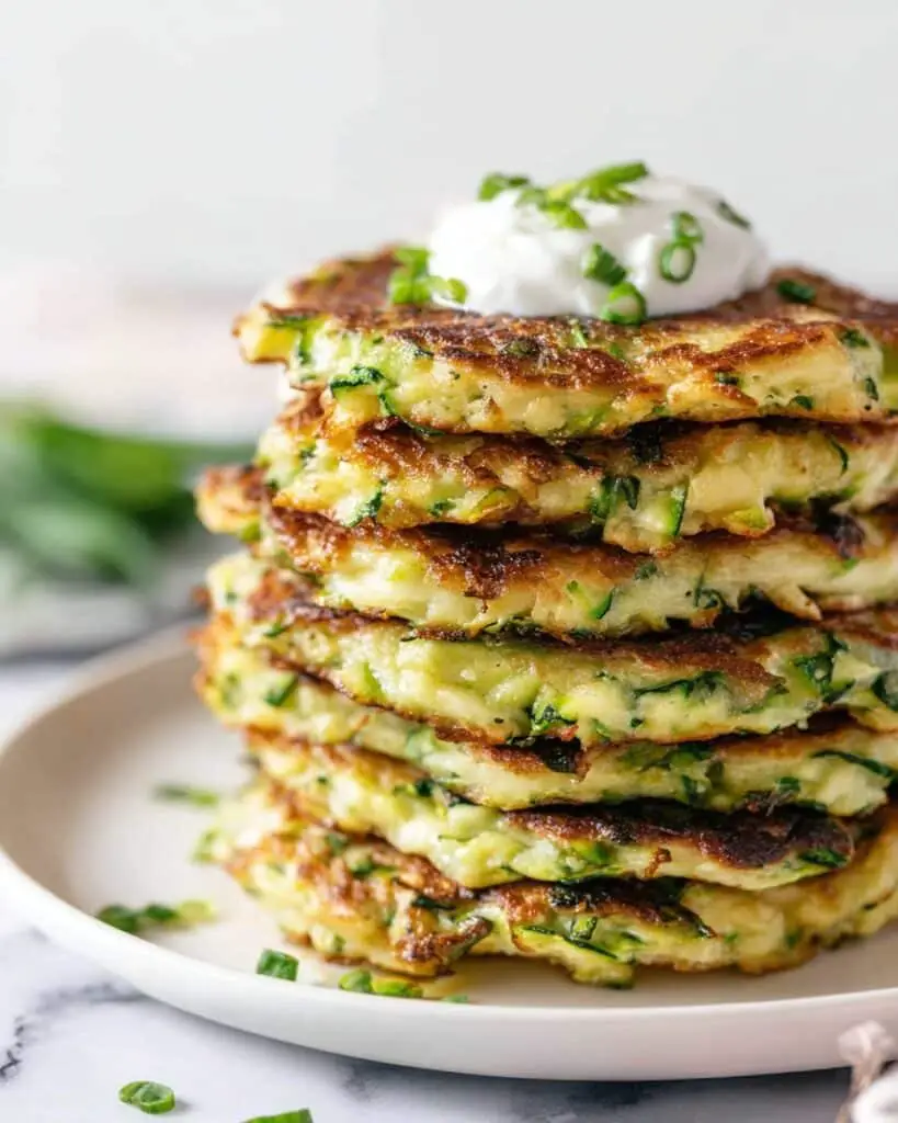Crispy Zucchini Fritters with Yogurt and Green-Onion Garnish Recipe