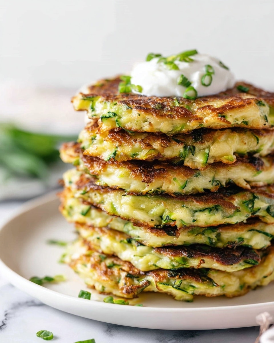 Crispy Zucchini Fritters with Yogurt and Green-Onion Garnish Recipe