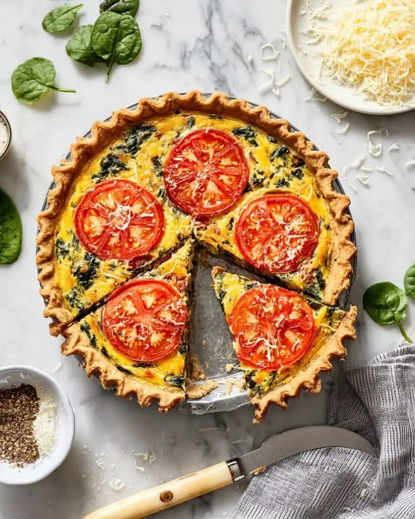 Tomato & Spinach Cottage Cheese Quiche (Vegetarian) Recipe