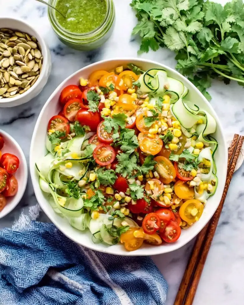 Zucchini Ribbon Salad with Corn, Tomatoes, and Pepitas Recipe